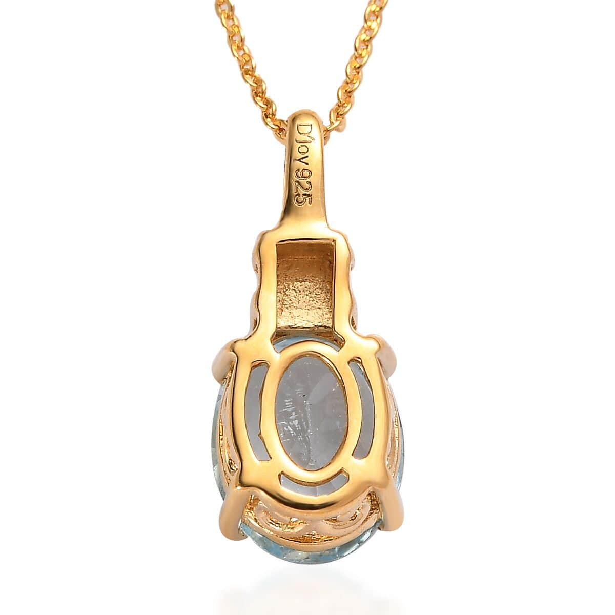 Sky Blue Topaz Solitaire Pendant Necklace 20 Inches in Vermeil Yellow Gold Over Sterling Silver 2.85 ctw image number 4