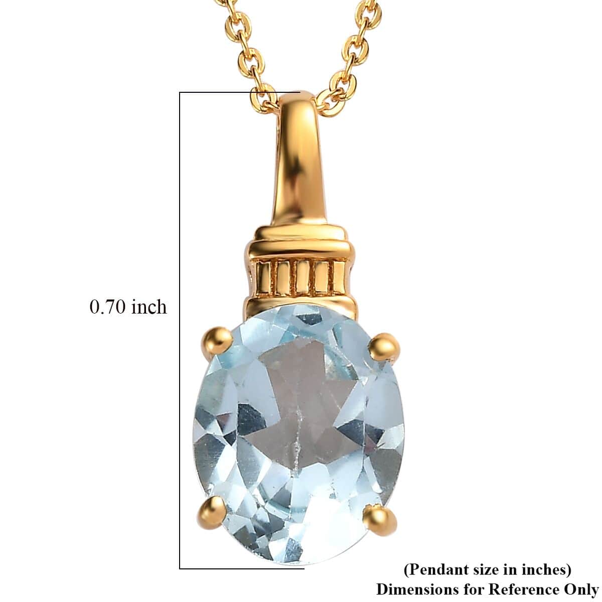 Sky Blue Topaz Solitaire Pendant Necklace 20 Inches in Vermeil Yellow Gold Over Sterling Silver 2.85 ctw image number 6