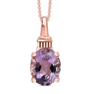 Rose De France Amethyst Solitaire Pendant Necklace 20 Inches in Vermeil Rose Gold Over Sterling Silver 2.35 ctw