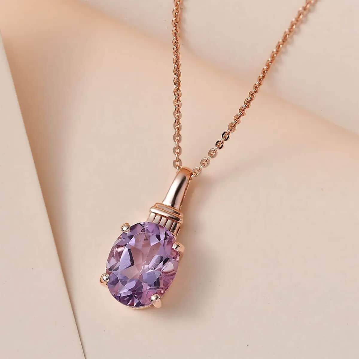 Rose De France Amethyst Solitaire Pendant Necklace 20 Inches in Vermeil Rose Gold Over Sterling Silver 2.35 ctw image number 1