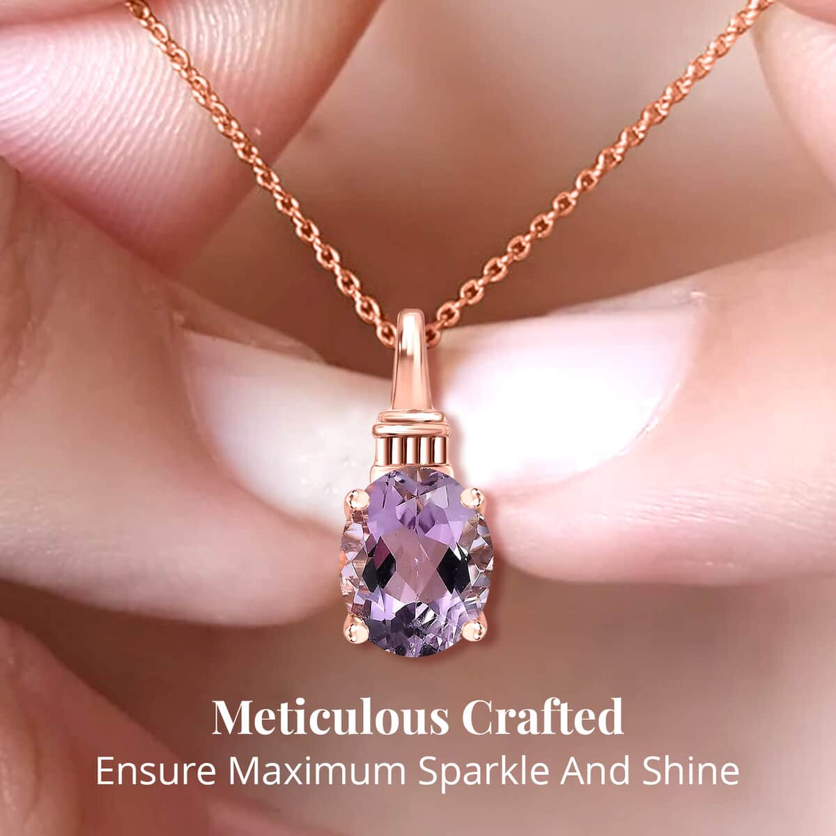 Rose De France Amethyst Solitaire Pendant Necklace 20 Inches in Vermeil Rose Gold Over Sterling Silver 2.35 ctw image number 3