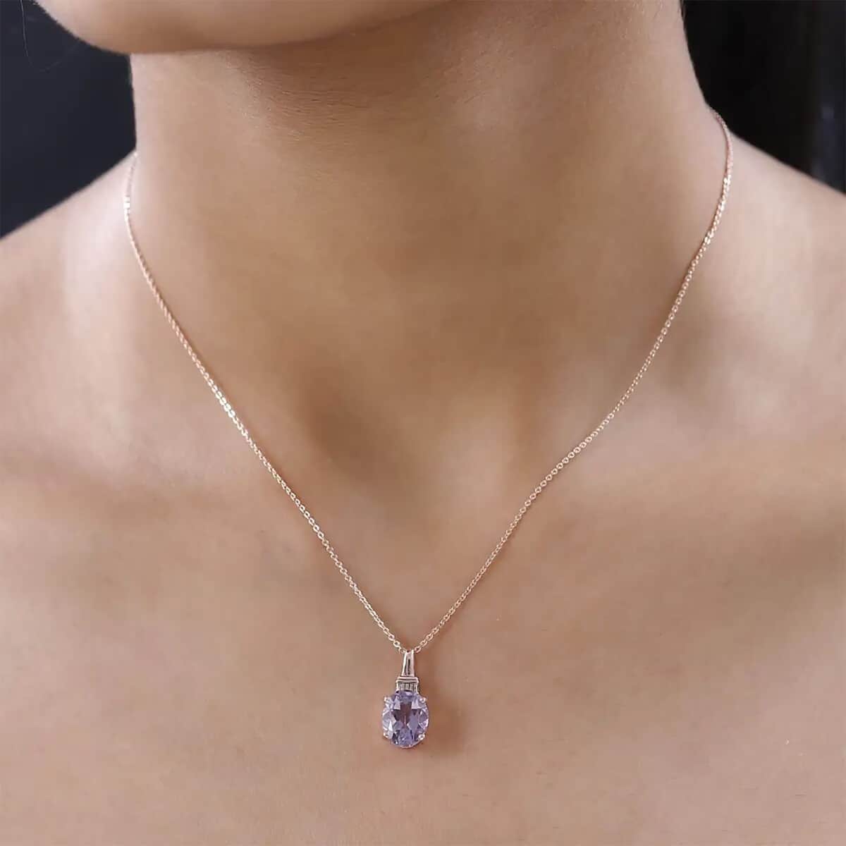 Rose De France Amethyst Solitaire Pendant Necklace 20 Inches in Vermeil Rose Gold Over Sterling Silver 2.35 ctw image number 7