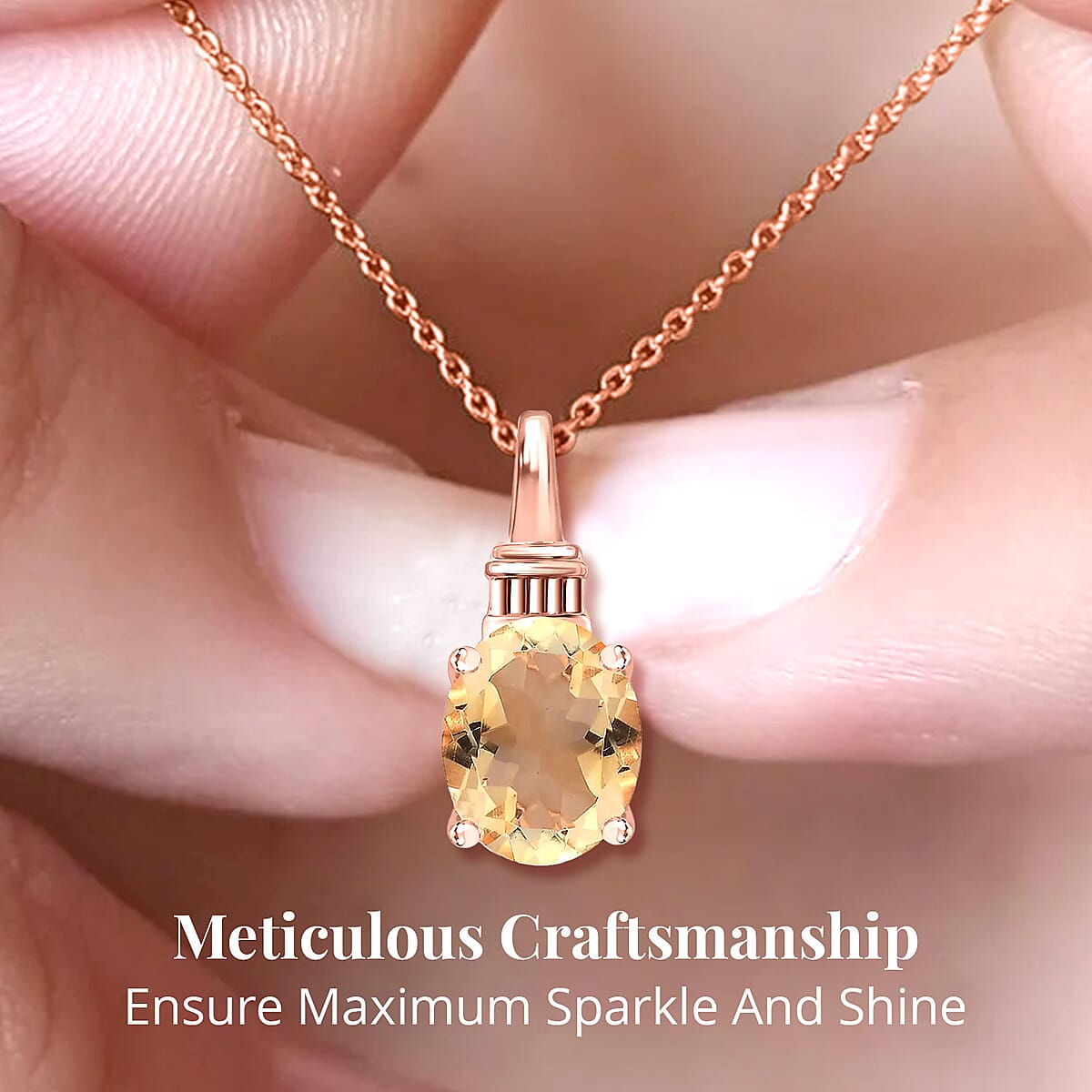 Brazilian Citrine Pendant Necklace 20 Inches in Vermeil Rose Gold Over Sterling Silver 2.50 ctw image number 3