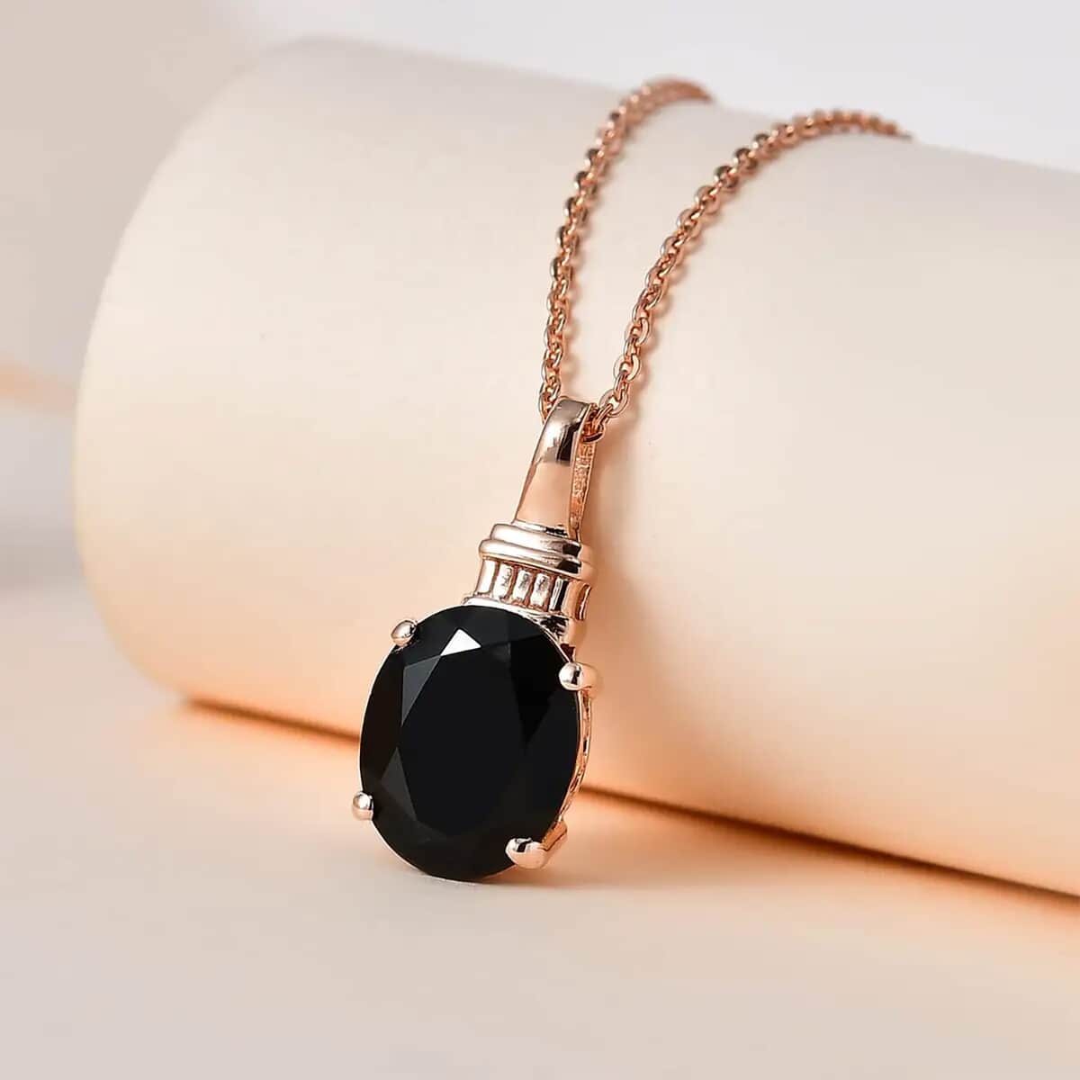 Black Spinel 3.15 ctw Solitaire Pendant Necklace in Vermeil Rose Gold Over Sterling Silver 20 Inches image number 1