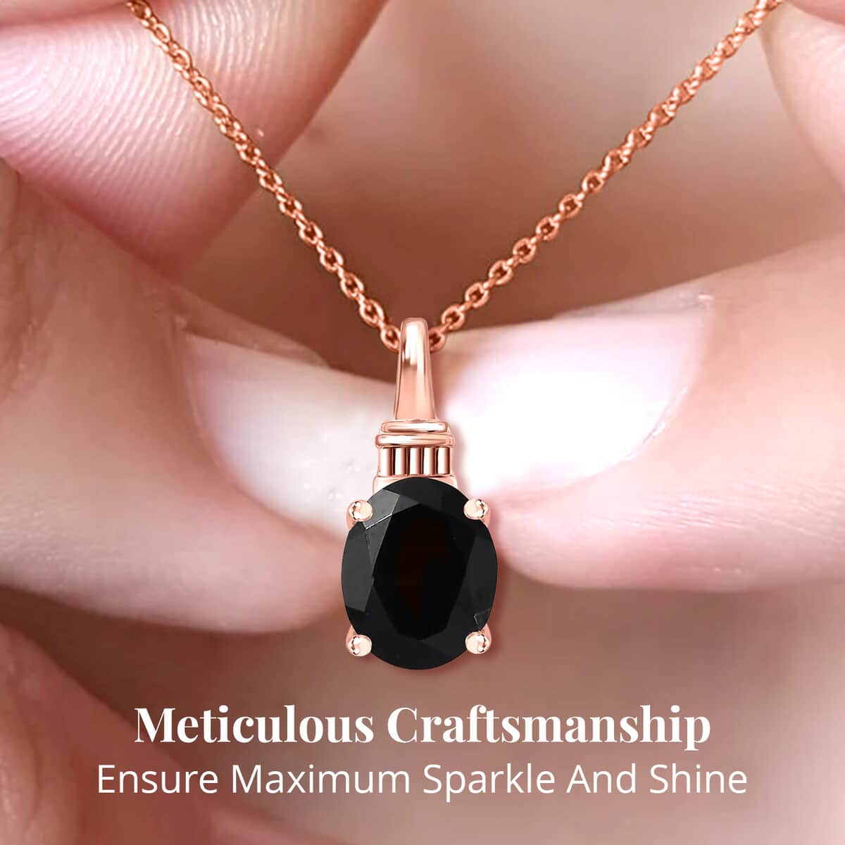 Black Spinel 3.15 ctw Solitaire Pendant Necklace in Vermeil Rose Gold Over Sterling Silver 20 Inches image number 3