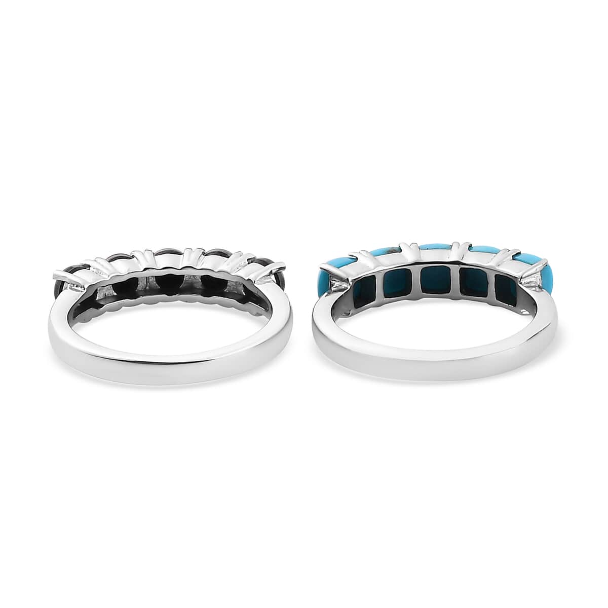 Premium Sleeping Beauty Turquoise and Boulder Opal Triplet 5 Stone Set of 2 Ring in Stainless Steel 2.85 ctw image number 4