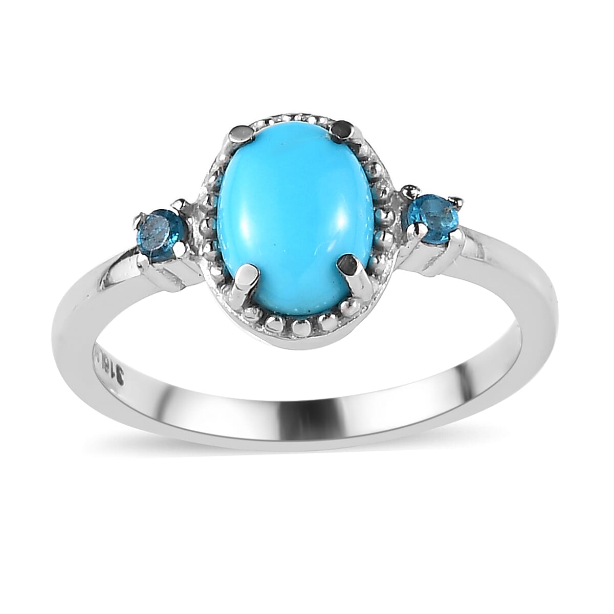 Premium Sleeping Beauty Turquoise and Malgache Neon Apatite Ring Size 5 and Pendant Necklace 20 Inches in Stainless Steel 2.10 ctw