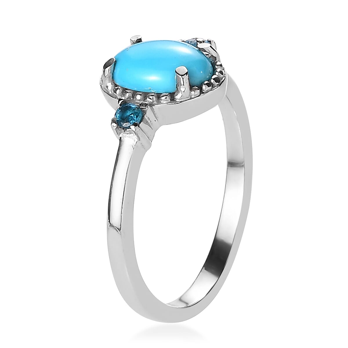 Premium Sleeping Beauty Turquoise and Malgache Neon Apatite Ring Size 5 and Pendant Necklace 20 Inches in Stainless Steel 2.10 ctw