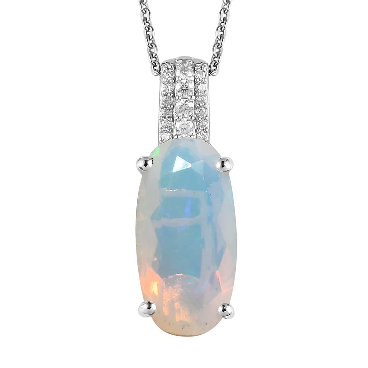 AAA Ethiopian Welo Opal and Moissanite Pendant Necklace 20 Inches in Platinum Over Sterling Silver 2.90 ctw image number 0