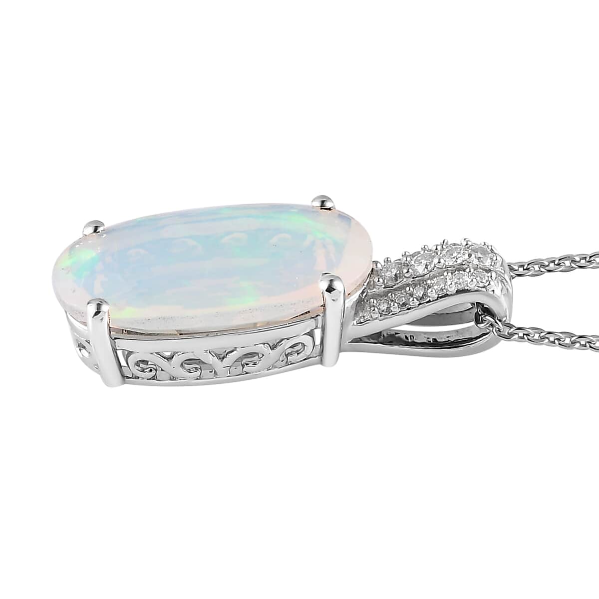 AAA Ethiopian Welo Opal and Moissanite Pendant Necklace 20 Inches in Platinum Over Sterling Silver 2.90 ctw image number 3