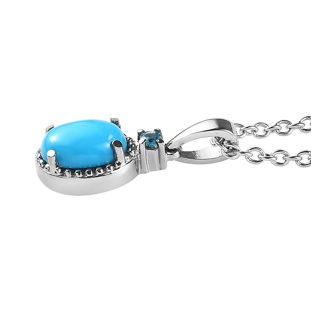 Premium Sleeping Beauty Turquoise and Malgache Neon Apatite Ring(Size 7 and Pendant Necklace 20 Inches in Stainless Steel 2.10 ctw image number 6