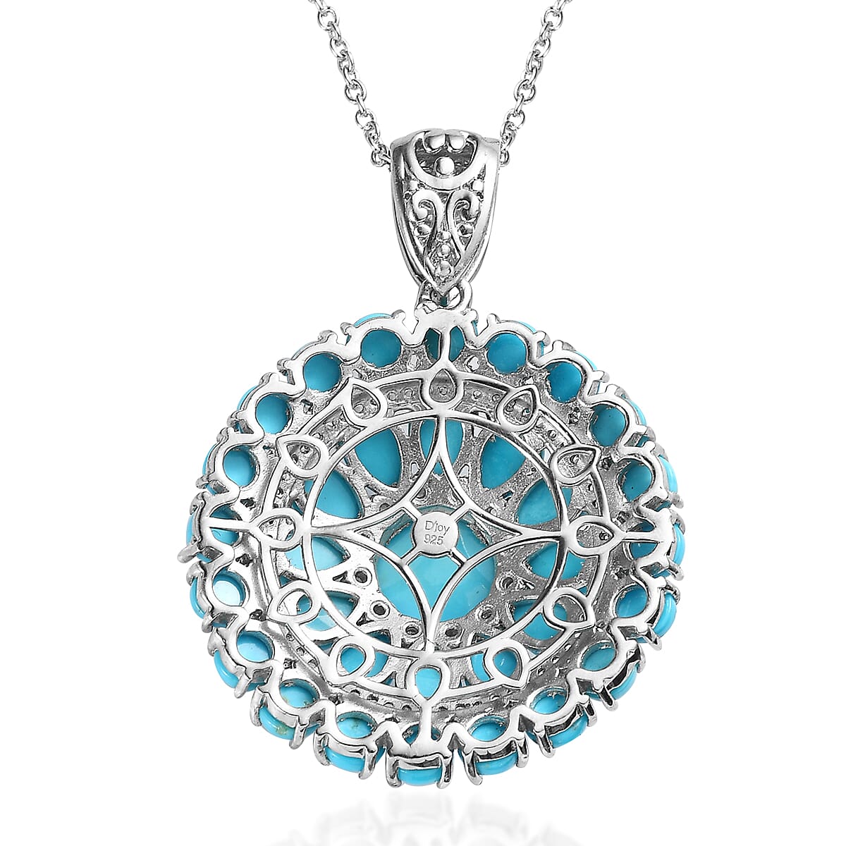 Premium Sleeping Beauty Turquoise and Multi Gemstone Cocktail Pendant Necklace 20 Inches in Platinum Over Sterling Silver 14.00 ctw