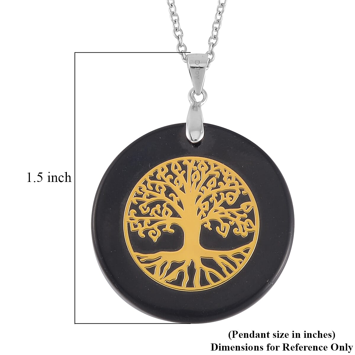 Shungite 30mm Tree of Life Pendant in Rhodium Over Sterling Silver with Stainless Steel Necklace 20 Inches 35.00 ctw