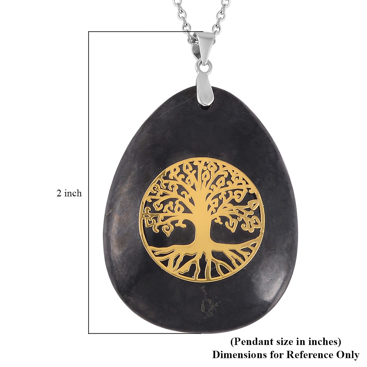 Shungite Life Of Tree Pendant in Rhodium Over Sterling Silver with Stainless Steel Necklace 20 Inches 87.90 ctw