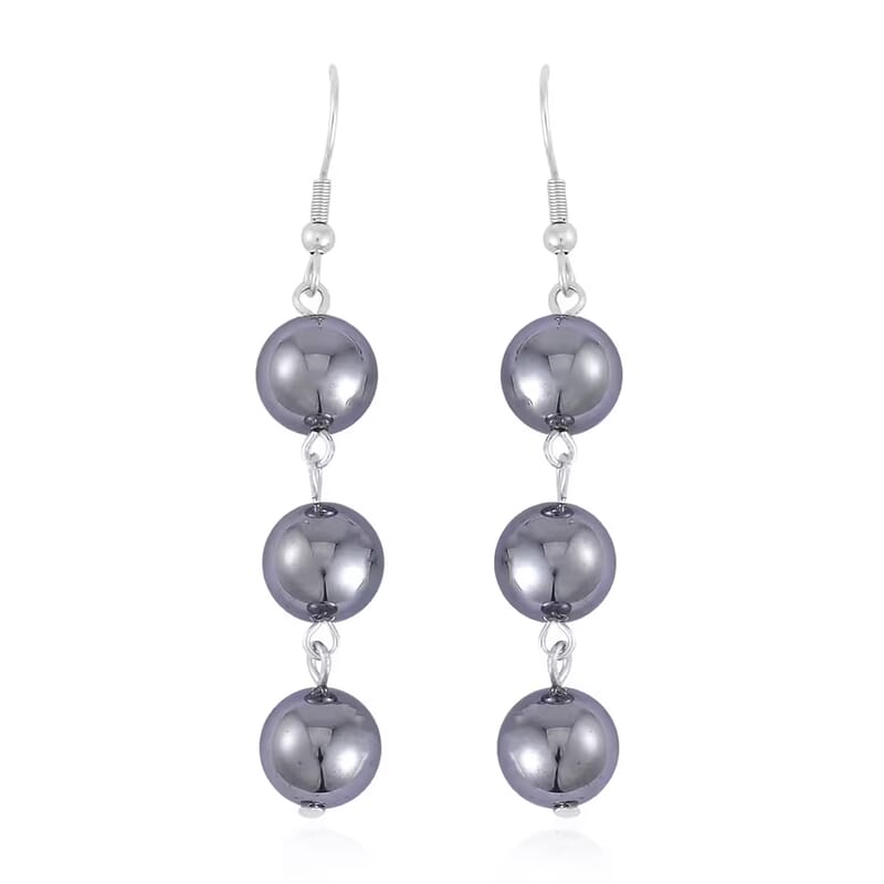 Terahertz 165.00 ctw Beaded Stretch Bracelet (6.5-7.0In) and Earrings in Stainless Steel