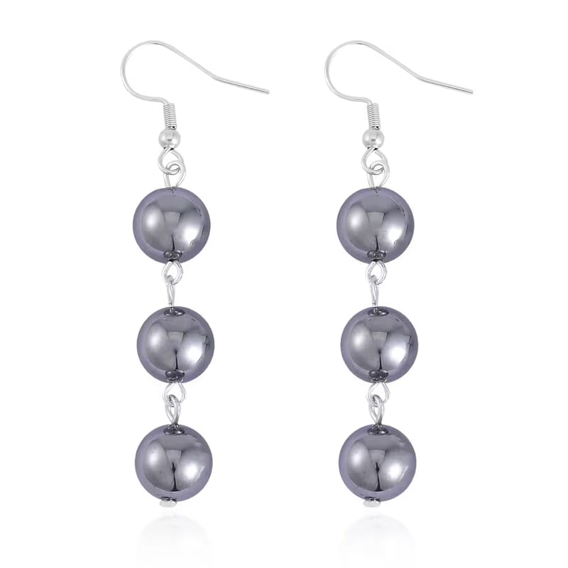 Terahertz 165.00 ctw Beaded Stretch Bracelet (6.5-7.0In) and Earrings in Stainless Steel