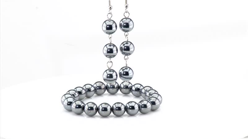 Set of Terahertz 9-11mm Beaded Stretch Bracelet and Terahertz Earrings in Stainless Steel 165.00 ctw