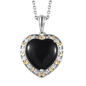 Karis Thai Black Spinel Solitaire Heart Pendant in 18K YG Plated, Platinum Bond and Stainless Steel Necklace 20 Inches 7.90 ctw