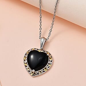 Karis Thai Black Spinel 7.90 ctw Solitaire Heart Pendant in 18K YG Plated, Platinum Bond and Stainless Steel Necklace 20 Inches