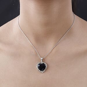 Karis Thai Black Spinel 7.90 ctw Solitaire Heart Pendant in 18K YG Plated, Platinum Bond and Stainless Steel Necklace 20 Inches