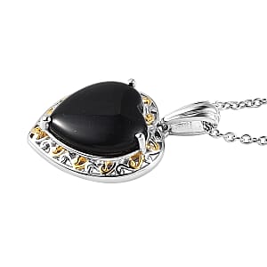 Karis Thai Black Spinel 7.90 ctw Solitaire Heart Pendant in 18K YG Plated, Platinum Bond and Stainless Steel Necklace 20 Inches