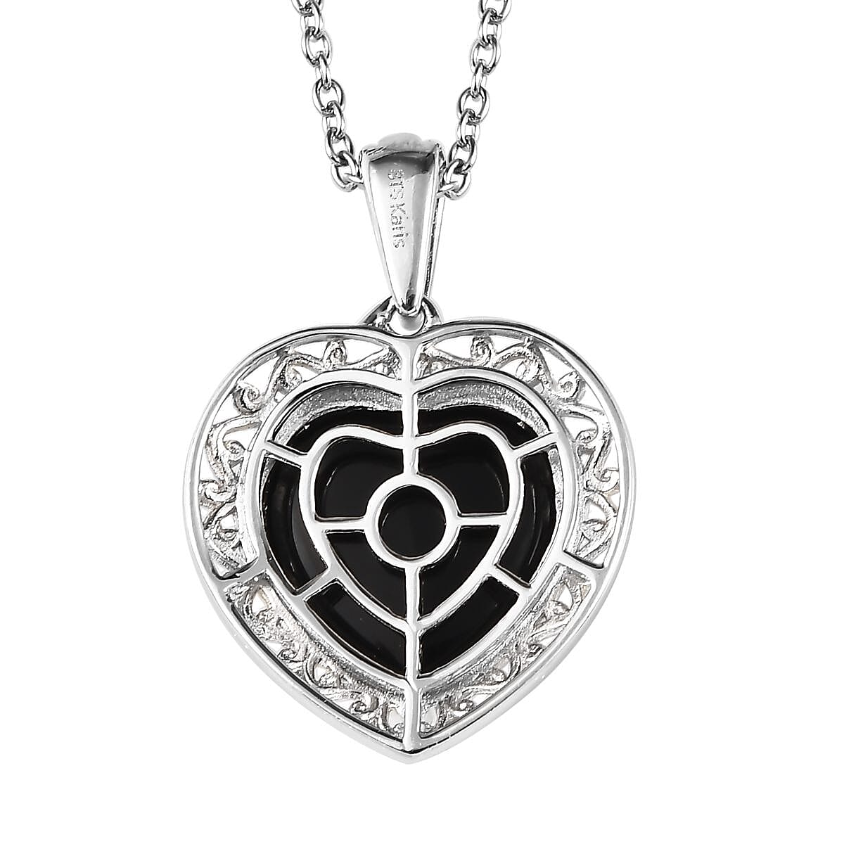 Karis Thai Black Spinel 7.90 ctw Solitaire Heart Pendant in 18K YG Plated, Platinum Bond and Stainless Steel Necklace 20 Inches