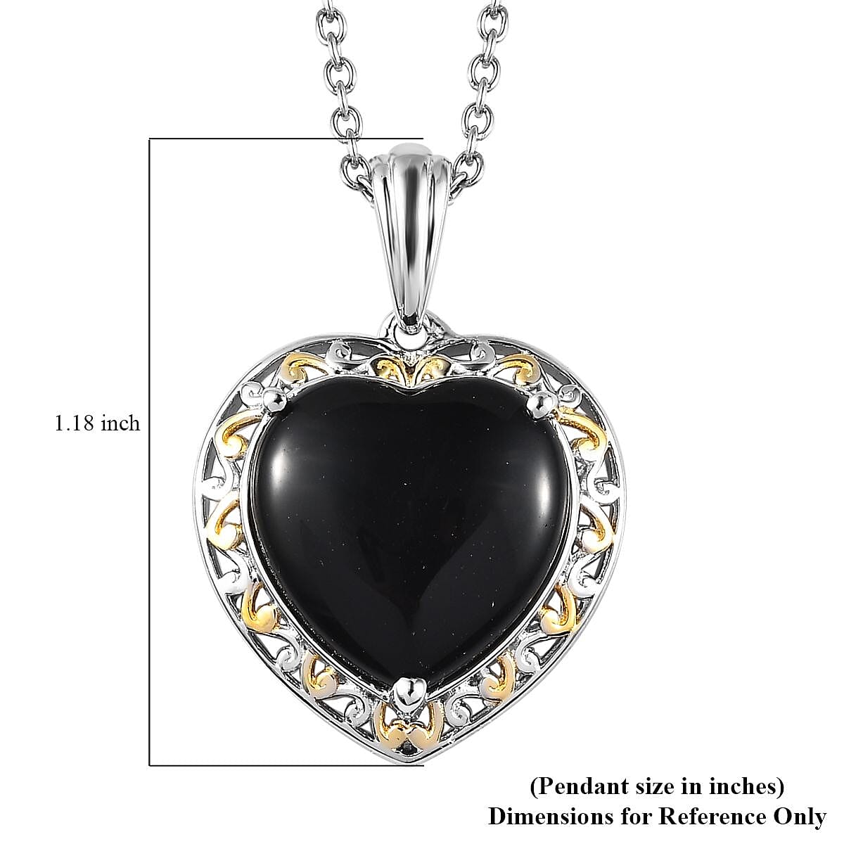 Karis Thai Black Spinel 7.90 ctw Solitaire Heart Pendant in 18K YG Plated, Platinum Bond and Stainless Steel Necklace 20 Inches