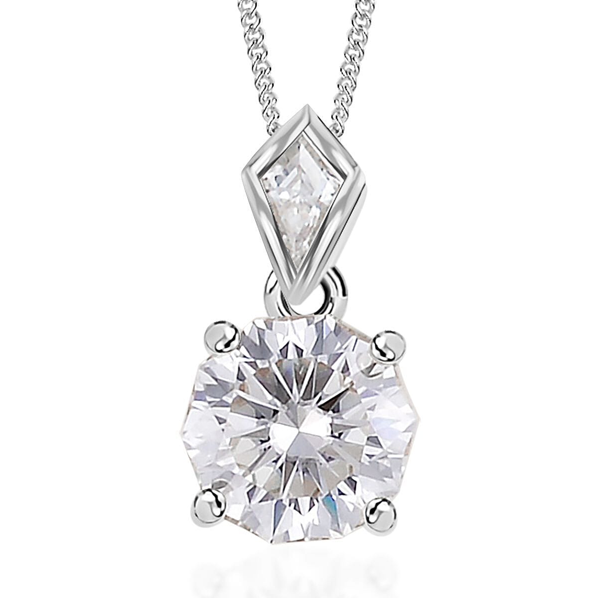 Moissanite Pendant Necklace 18 Inches in Rhodium Over Sterling Silver 2.10 ctw image number 0