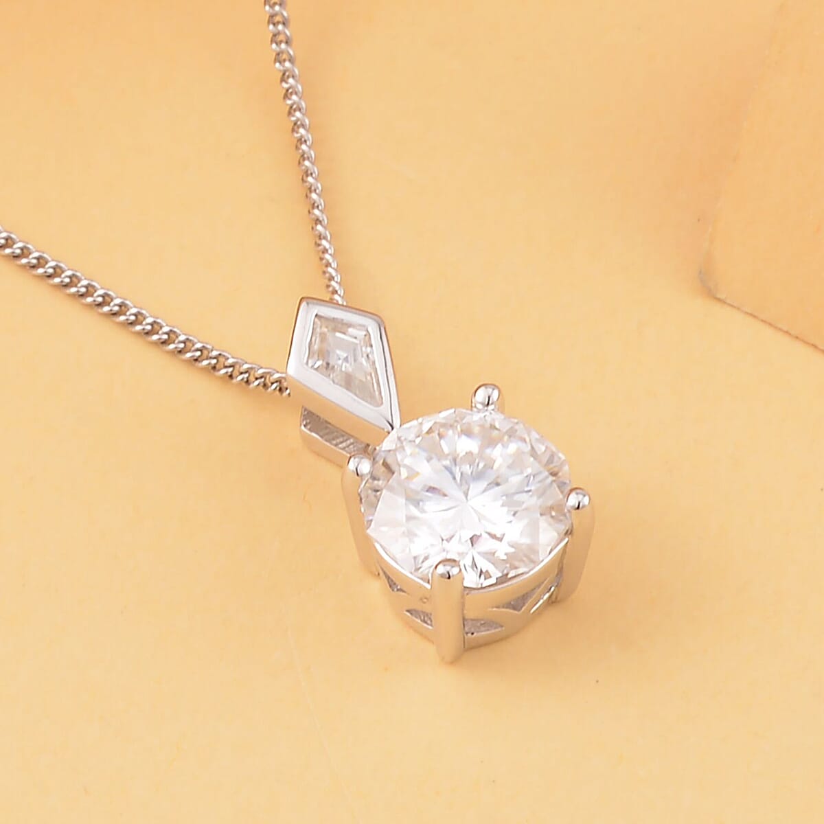 Moissanite Pendant Necklace 18 Inches in Rhodium Over Sterling Silver 2.10 ctw image number 1