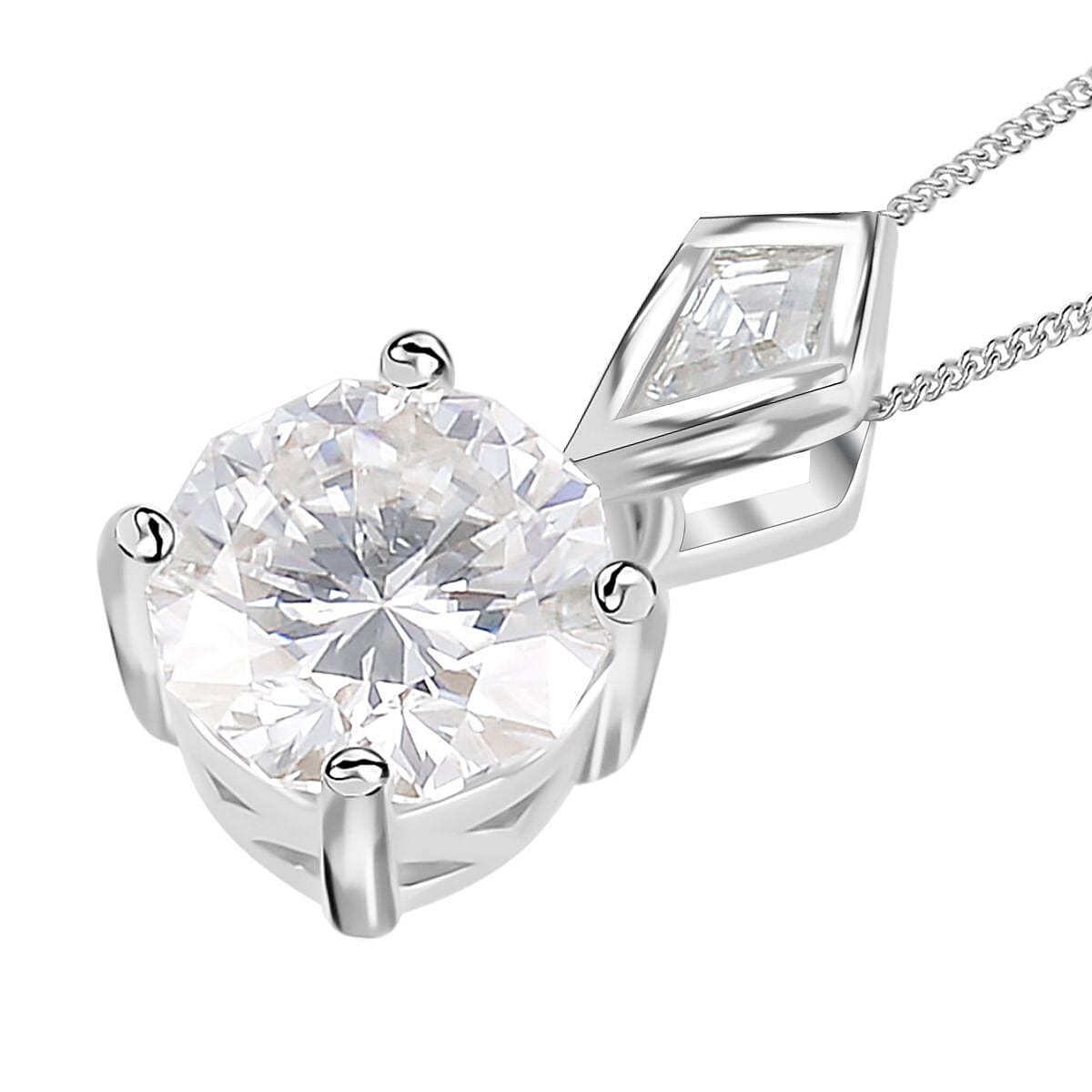 Moissanite Pendant Necklace 18 Inches in Rhodium Over Sterling Silver 2.10 ctw image number 2