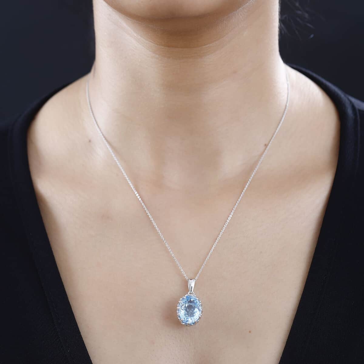 Sky Blue Topaz Pendant Necklace 20 Inches in Platinum Over Sterling Silver 10.00 ctw image number 2