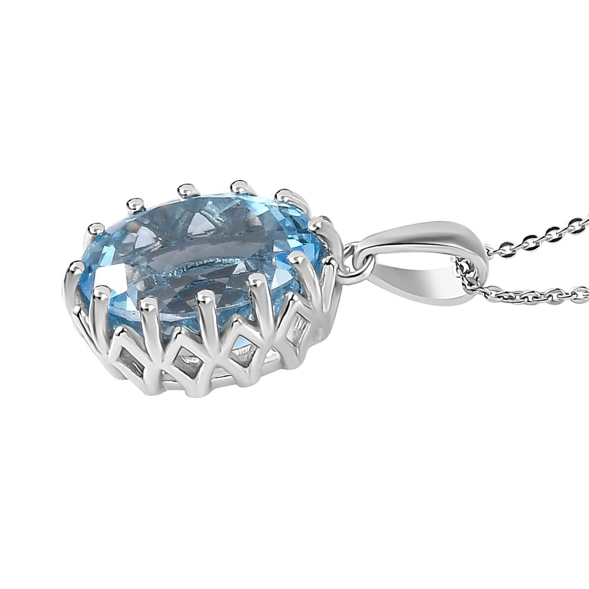 Sky Blue Topaz Pendant Necklace 20 Inches in Platinum Over Sterling Silver 10.00 ctw image number 3