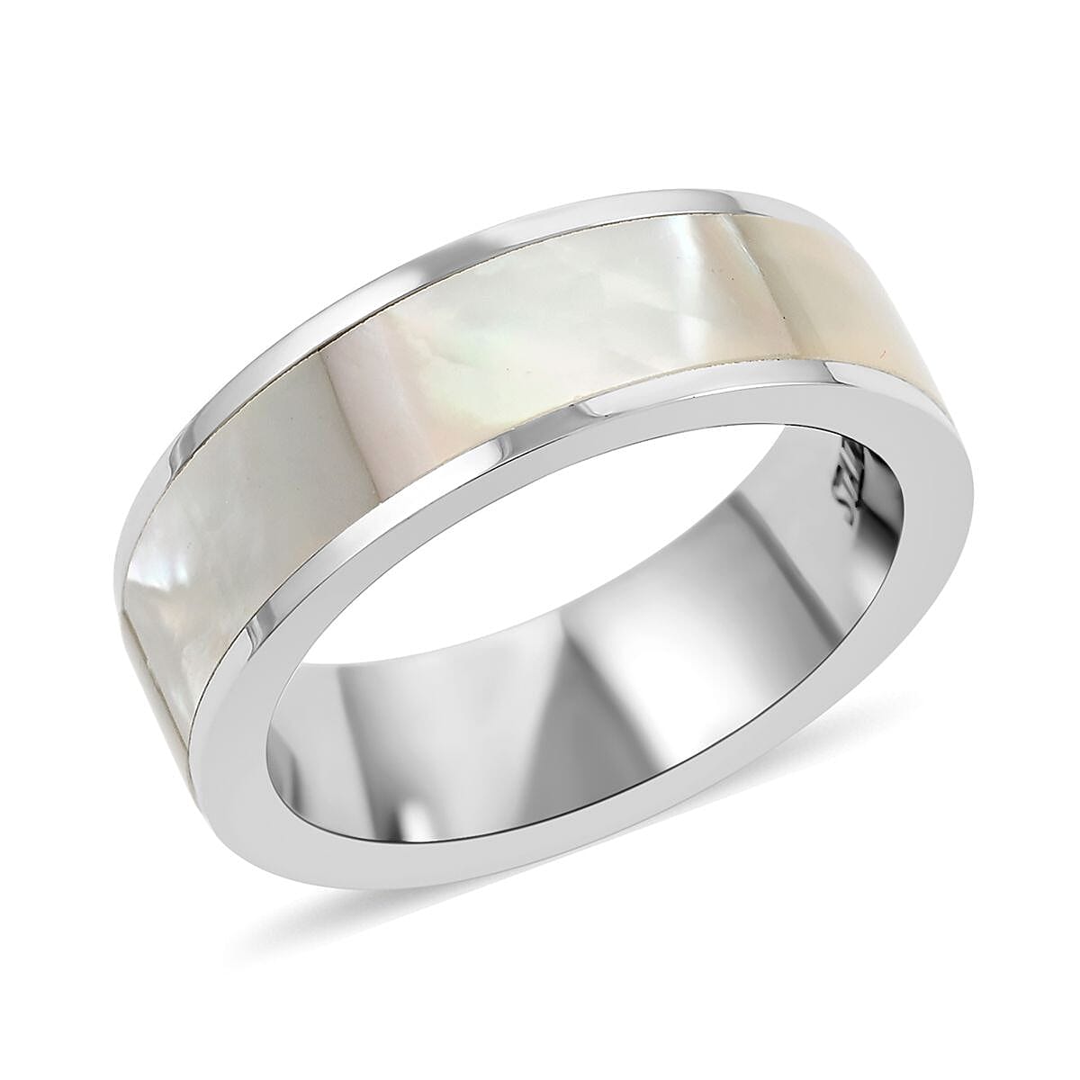 Mother Of Pearl and White Freshwater Pearl Ring (Size 6.0) and Earrings in Stainless Steel