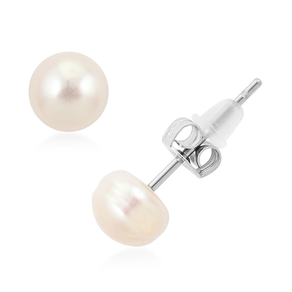 Mother Of Pearl and White Freshwater Pearl Ring (Size 6.0) and Earrings in Stainless Steel