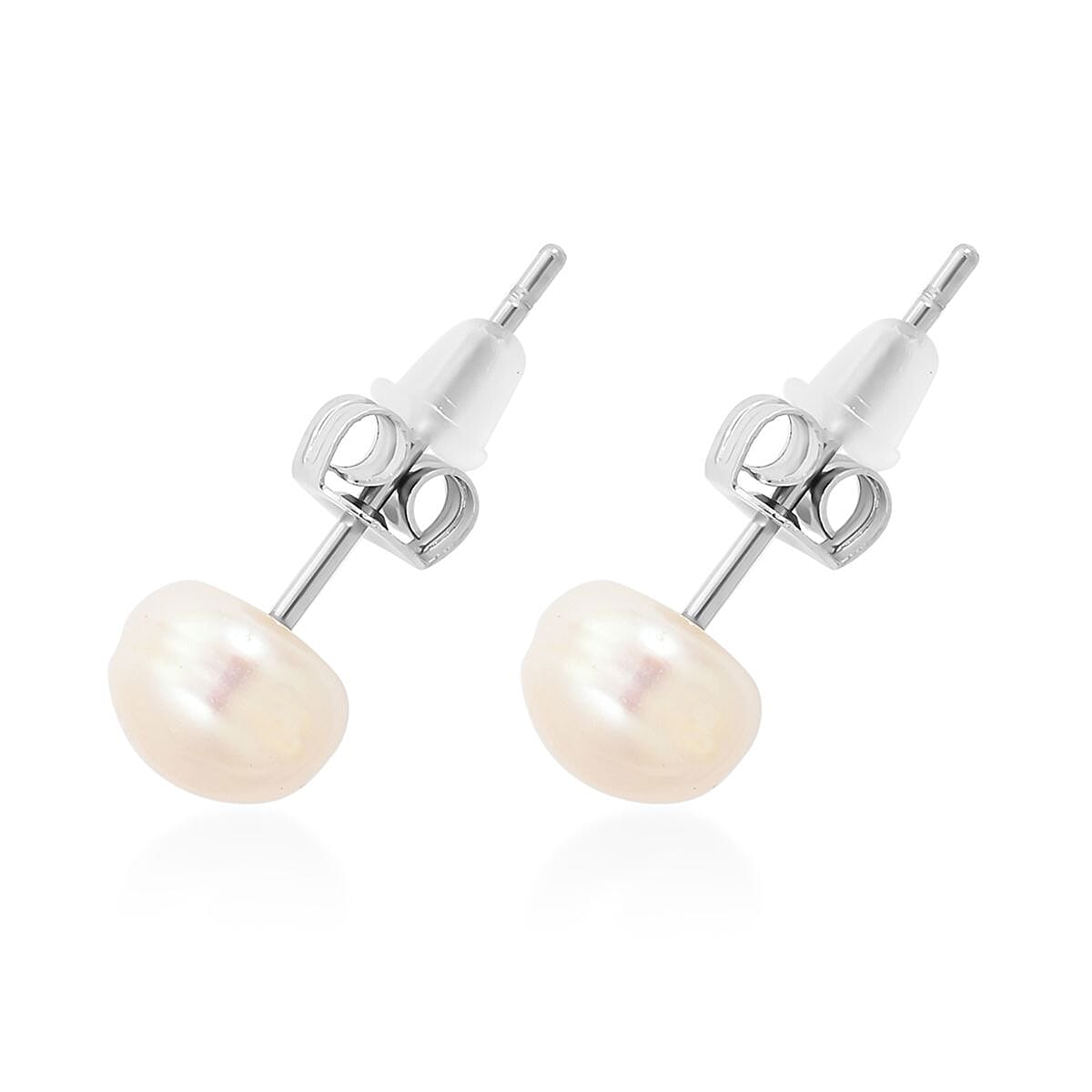 Mother Of Pearl and White Freshwater Pearl Ring (Size 6.0) and Earrings in Stainless Steel