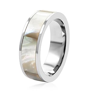 Mother Of Pearl and White Freshwater Pearl Ring (Size 7.0) and Earrings in Stainless Steel