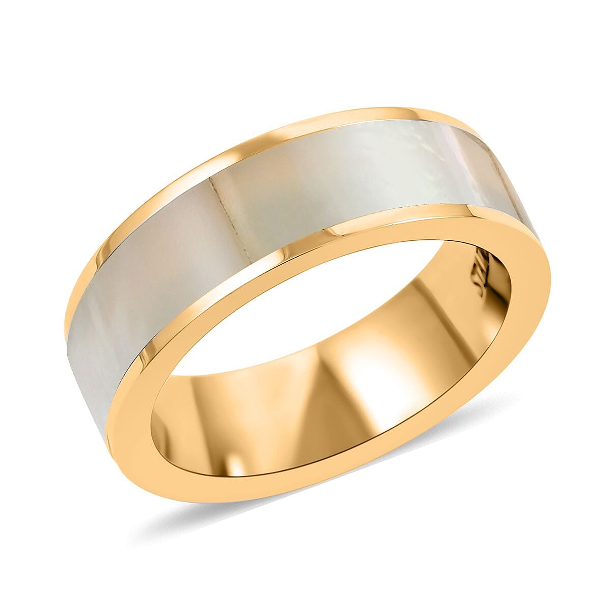 Mother Of Pearl and Fresh Water Pearl Ring (Size 6.0) and Earrings in ION Plated YG Stainless Steel image number 2