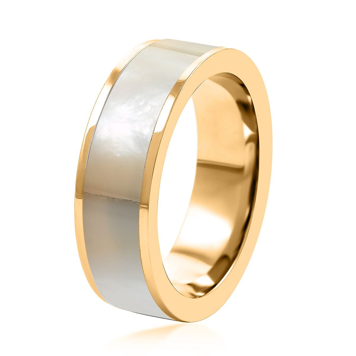 Mother Of Pearl and Freshwater Pearl Ring (Size 7.0) and Earrings in ION Plated YG Stainless Steel image number 3