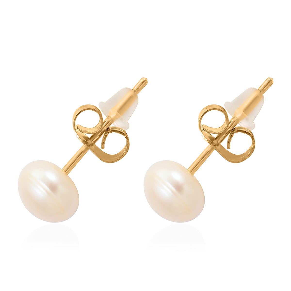 Mother Of Pearl and Freshwater Pearl Ring (Size 8.0) and Earrings in ION Plated YG Stainless Steel image number 6