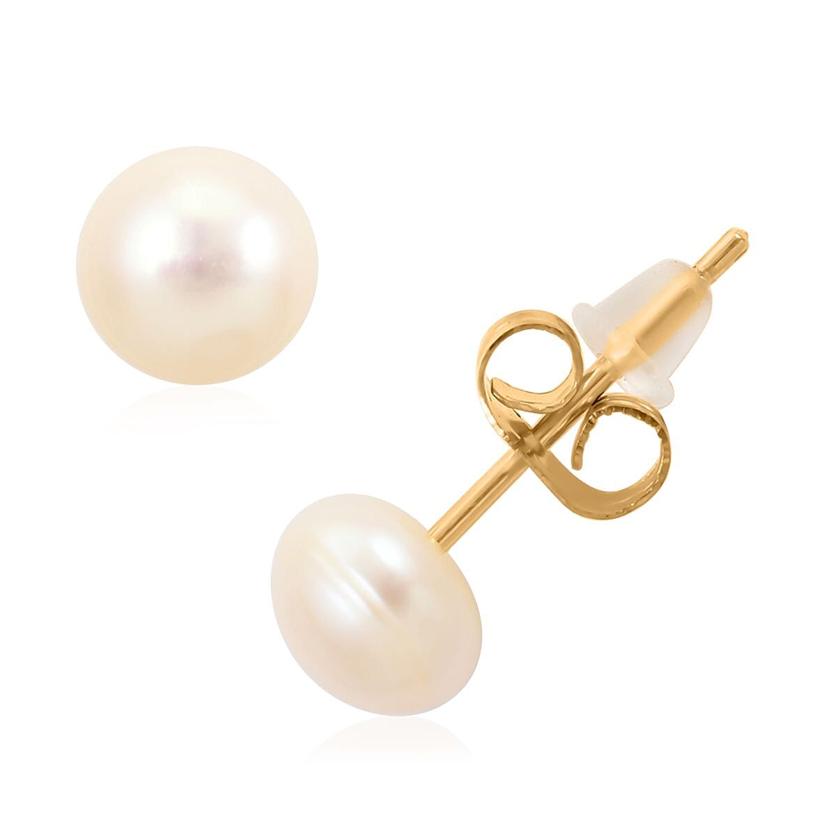 Mother Of Pearl and Freshwater Pearl Ring (Size 11.0) and Earrings in ION Plated YG Stainless Steel image number 5