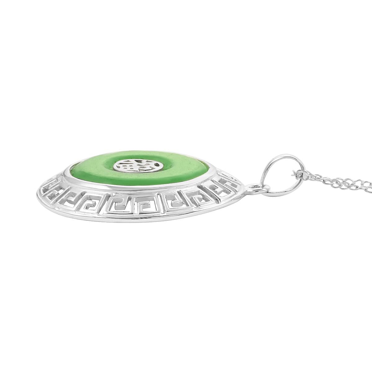 Green Jade (D) Circle Pendant Necklace 18-21 Inches in Sterling Silver 22.00 ctw image number 3