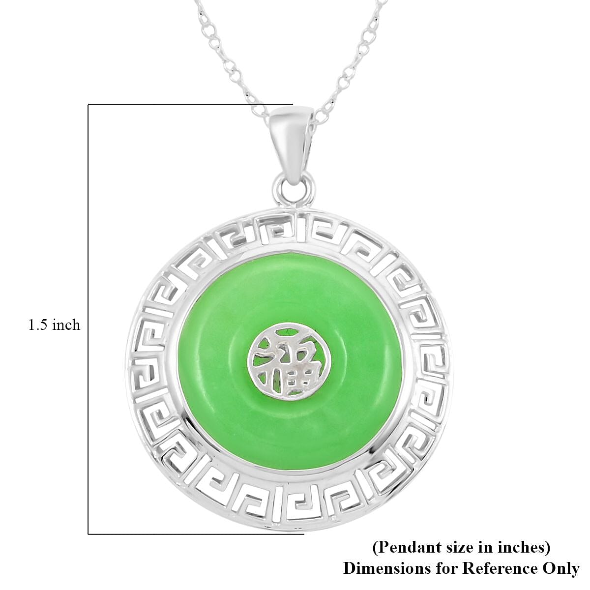 Green Jade (D) Circle Pendant Necklace 18-21 Inches in Sterling Silver 22.00 ctw image number 5