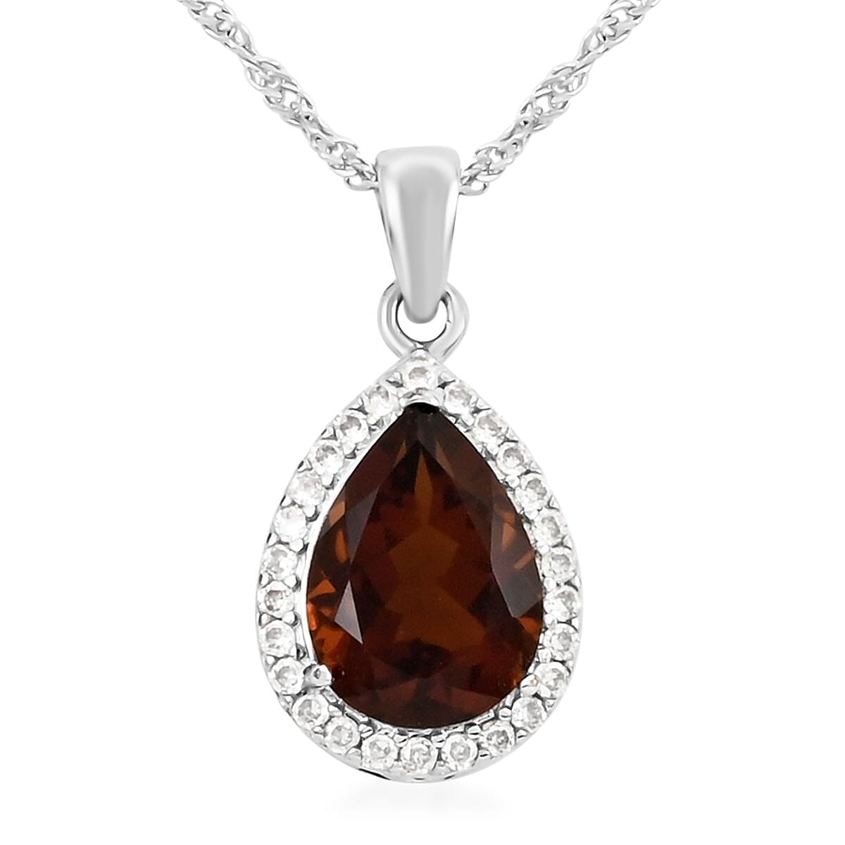 Cognac Topaz and Simulated Diamond Pendant Necklace 18-20 Inches in Sterling Silver 3.65 ctw