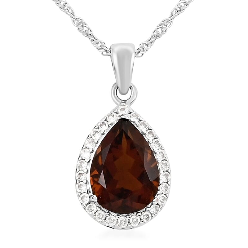 Cognac Topaz and Simulated Diamond Pendant Necklace 18-20 Inches in Sterling Silver 3.65 ctw