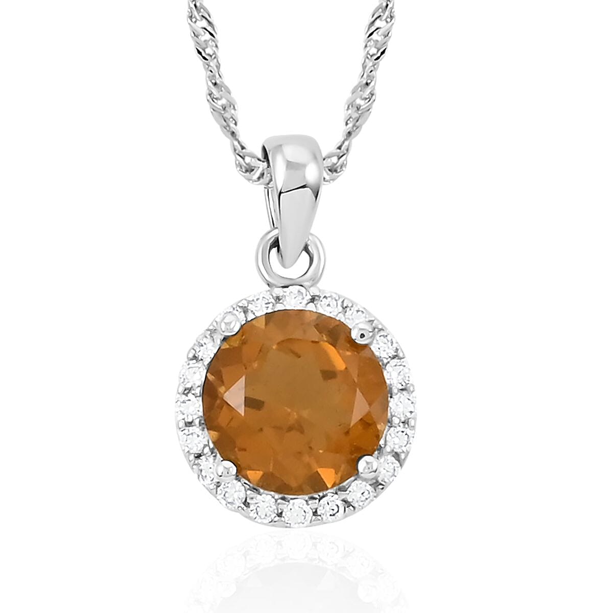 Cognac Topaz and Simulated Diamond Pendant Necklace 18-20 Inches in Sterling Silver 3.90 ctw image number 0