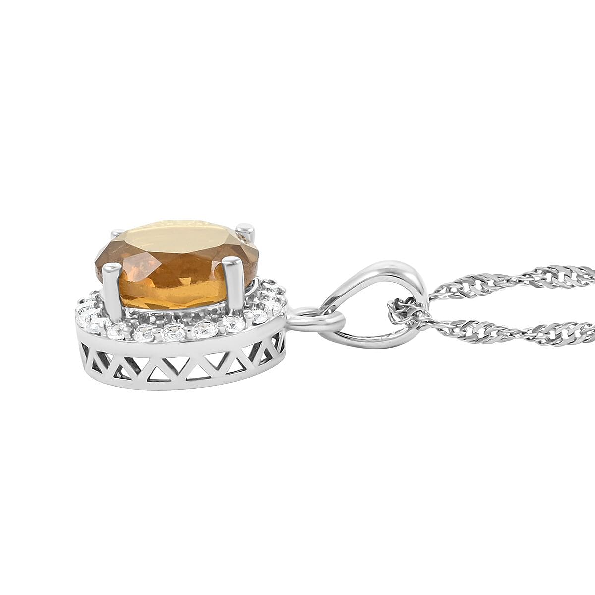 Cognac Topaz and Simulated Diamond Pendant Necklace 18-20 Inches in Sterling Silver 3.90 ctw image number 2