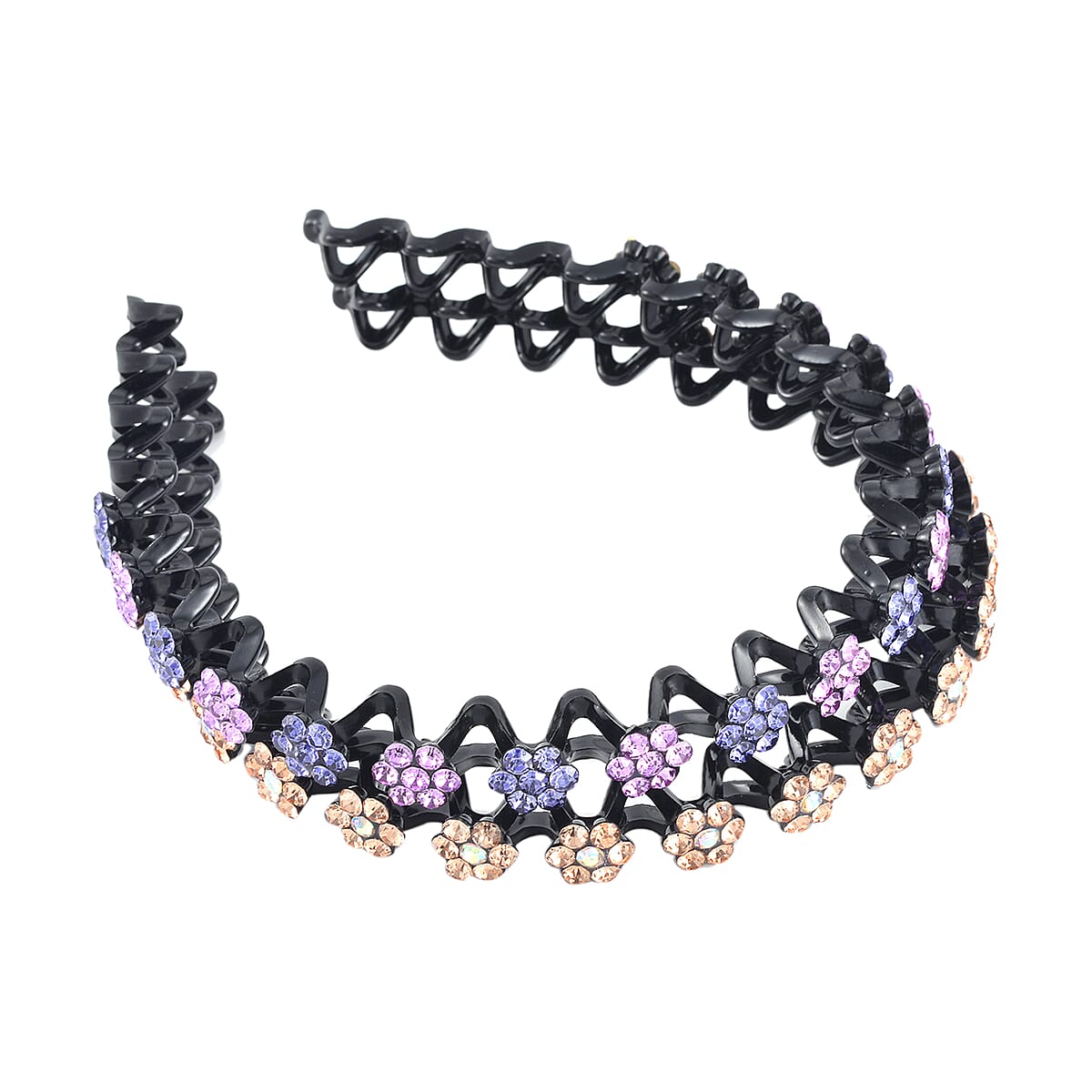 Set of 2 Resin and Purple and Multi Color Austrian Crystal Hair Hoops, Crystal Hairband, Gemstone Embellished Hairband,  Wedding Crystal Headpiece image number 0
