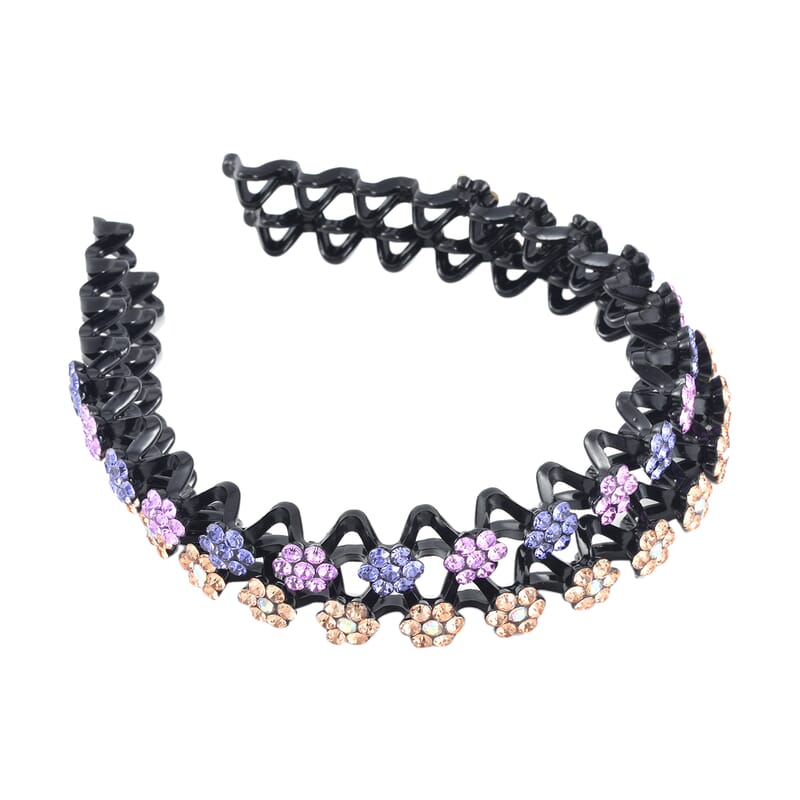 Set of 2 Resin and Purple and Multi Color Austrian Crystal Hair Hoops, Crystal Hairband, Gemstone Embellished Hairband,  Wedding Crystal Headpiece