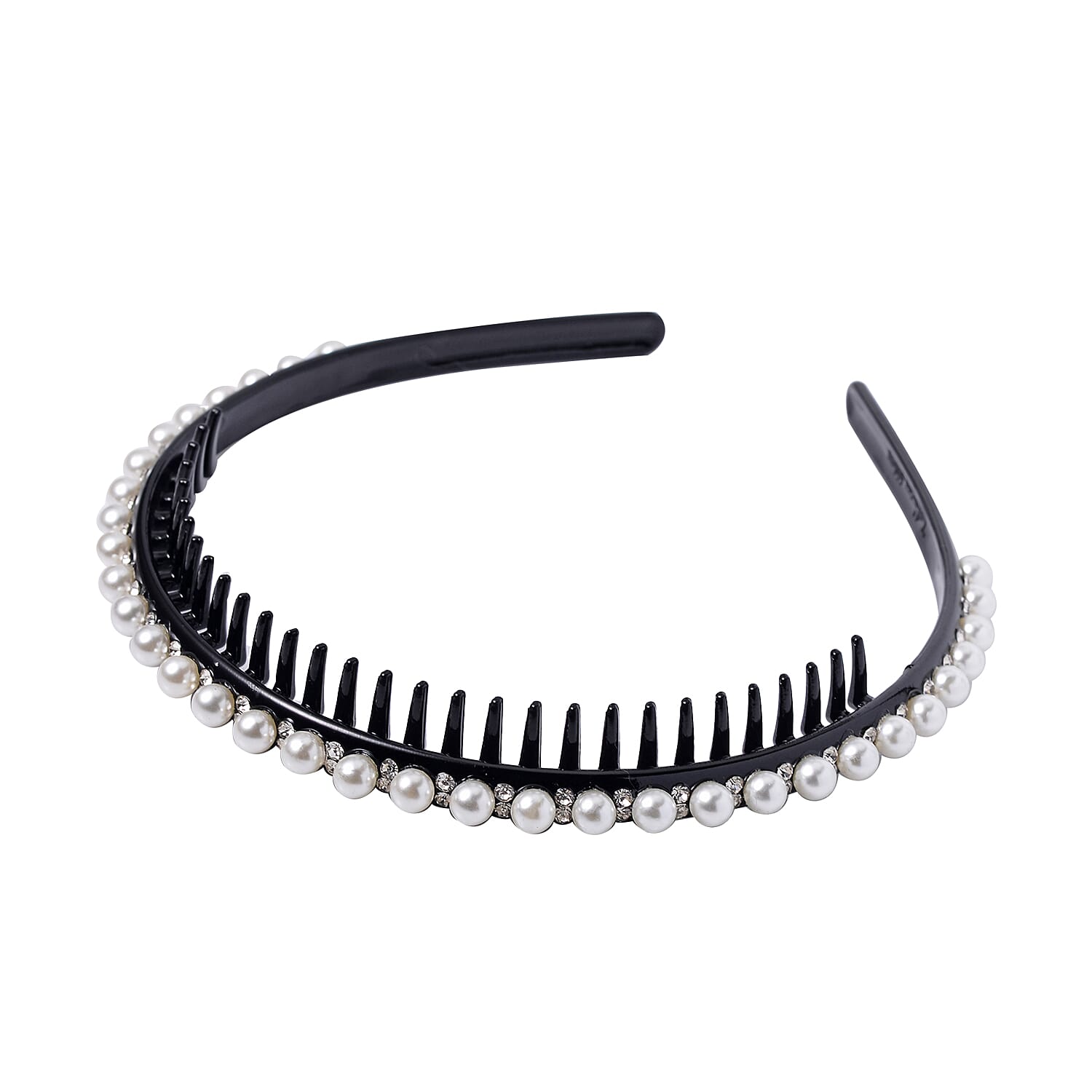 Set of 2 Hair Hoop with Pearl and White Crystal, Hair Accessories for Women, Bridal Pearl and Crystal Headband