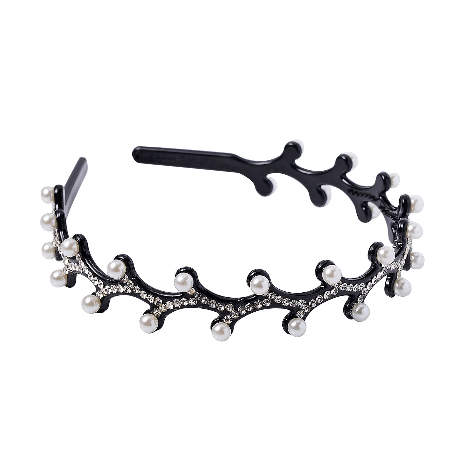 Set of 2 Hair Hoop with Pearl and White Crystal, Hair Accessories for Women, Bridal Pearl and Crystal Headband